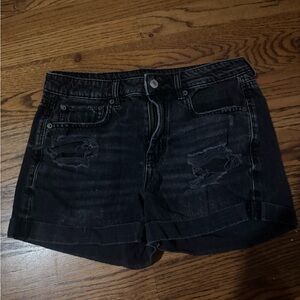 American Eagle Outfitters Black Distressed Rolled-Hem Jean Shorts